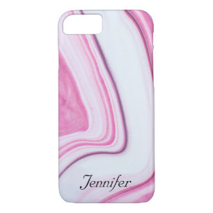 Elegant WHITE PURPLE PINK MARBLE ADD YOUR NAME iPhone 8/7 Case