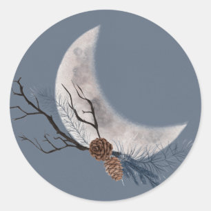 Elegant White Quarter Moon Classic Round Sticker