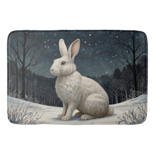 Elegant white rabbit Christmas snowy woodland  Bath Mat