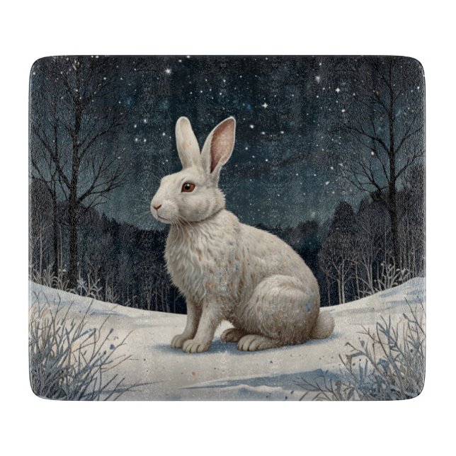 Elegant white rabbit Christmas snowy woodland  Cutting Board (Front)