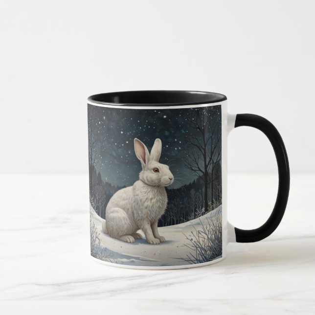 Elegant white rabbit Christmas snowy woodland  Mug (Right)