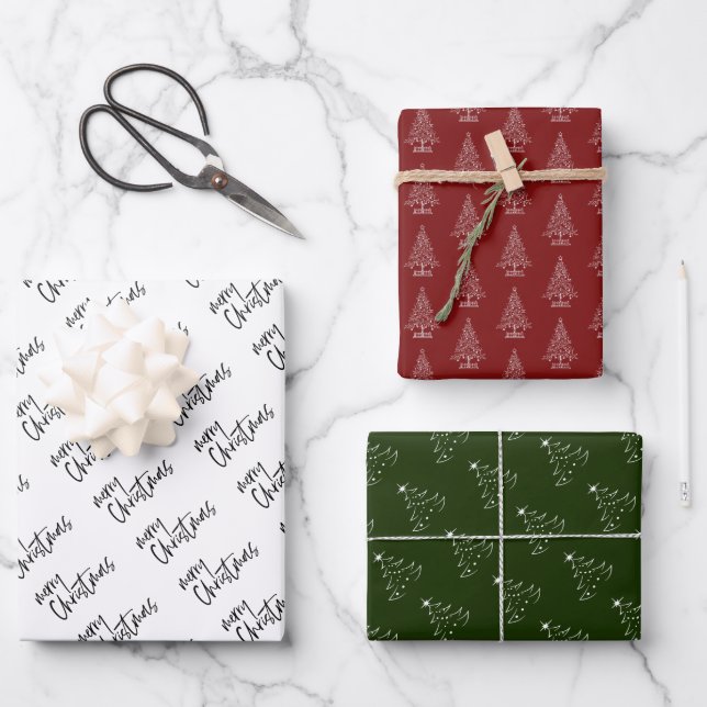 Elegant White red and green Merry Christmas Wrapping Paper Sheet (Front)
