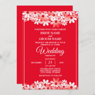 Elegant White Red Floral Wedding Invitation