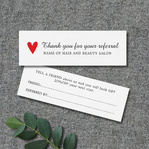 Elegant White Red Heart Salon Referral Card