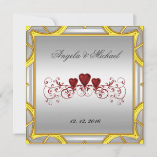 Elegant White Red Hearts Wedding Invitation