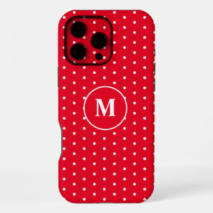 Elegant White & Red Polka Dot Your Initial 12 Pro iPhone 16 Pro Max Case