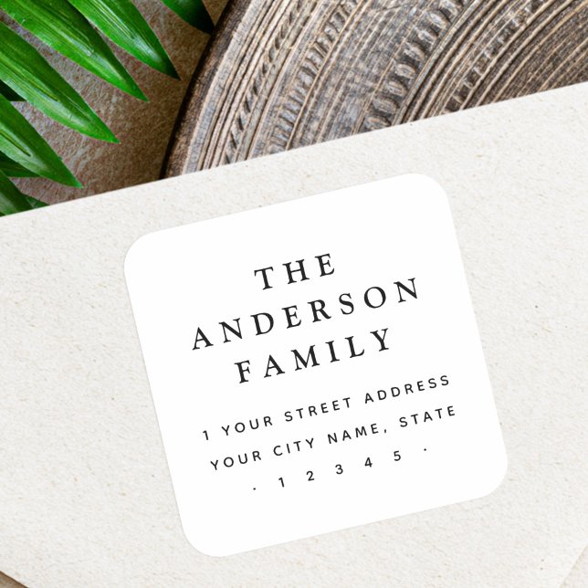 Elegant white return address square sticker (Elegant white return address square sticker)