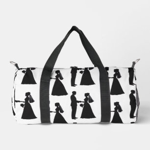 Elegant White Romantic Silhouette Bride & Groom Duffle Bag