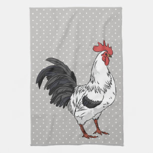 Elegant White Rooster Kitchen Towels