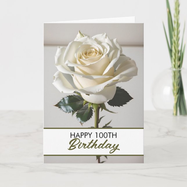 Elegant White Rose 100th Birthday Card (Front)
