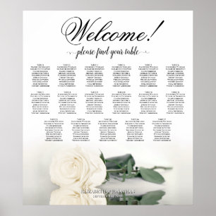 Elegant White Rose 17 Table Wedding Seating Chart