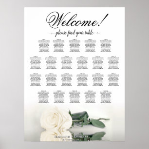 Elegant White Rose 22 Table Wedding Seating Chart