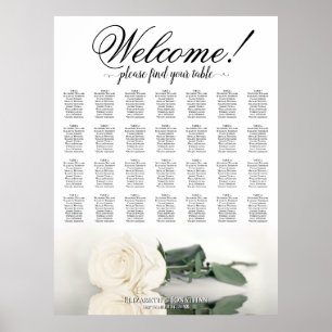 Elegant White Rose 28 Table Wedding Seating Chart