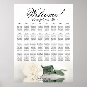 Elegant White Rose 32 Table Wedding Seating Chart