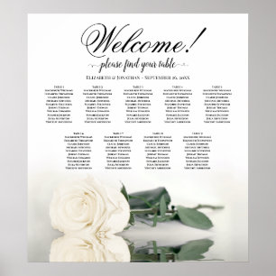 Elegant White Rose 9 Table Wedding Seating Chart