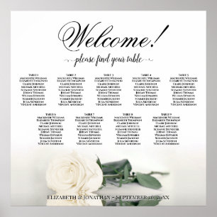 Elegant White Rose 9 Table Wedding Seating Chart