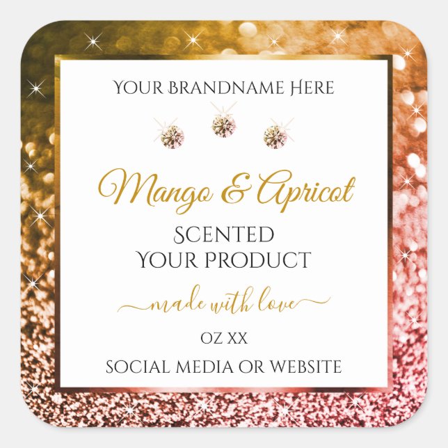 Elegant White Rose and Gold Glitter Product Labels (Front)
