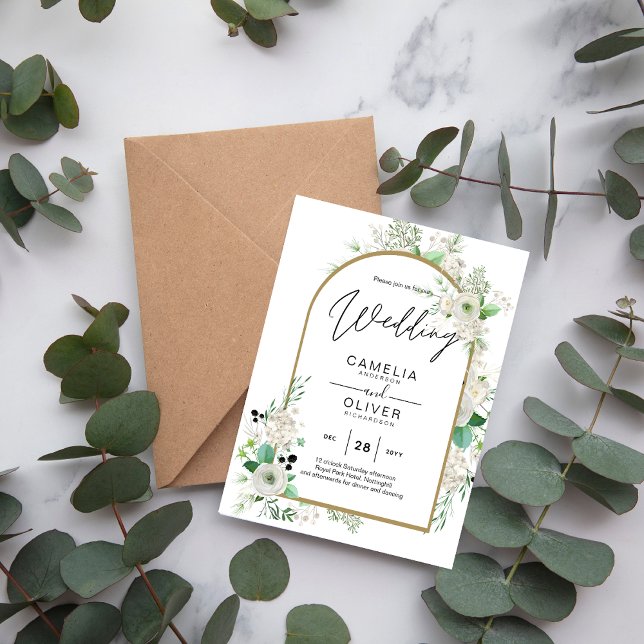 Elegant White Rose Botanical Arch Greenery Wedding Flyer (Creator Uploaded)