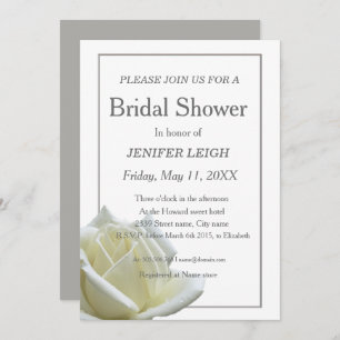 Elegant white rose bridal shower invitation