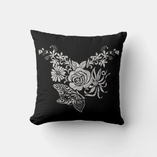 Elegant White Rose Butterfly Floral Cushion