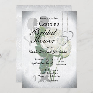 Elegant White Rose Couple's Bridal Shower Invitation