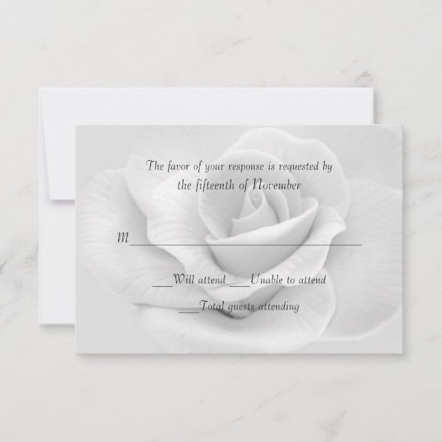 Elegant White Rose Custom Wedding Response Card (Front)