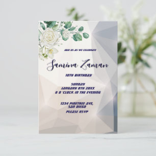 Elegant White Rose Floral 10th Birthday Invitation