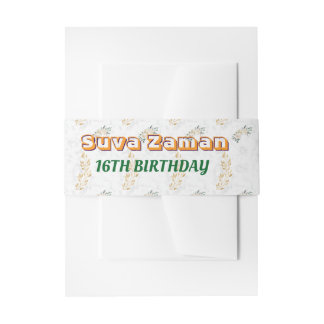 Elegant White Rose Floral 16th Birthday Invitation Belly Band