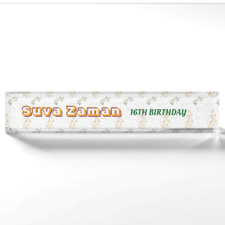 Elegant White Rose Floral 16th Birthday Nameplate