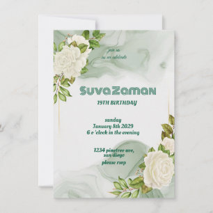 Elegant White Rose Floral 19th Birthday Save The Date