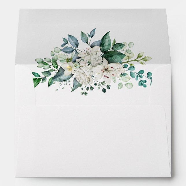 Elegant White Rose Floral Return Address Envelope (Back (Bottom))