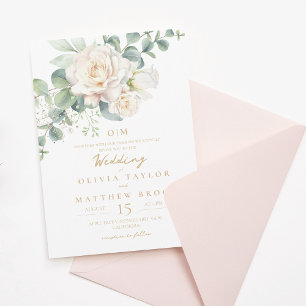 Elegant White Rose Floral Wedding Invitation