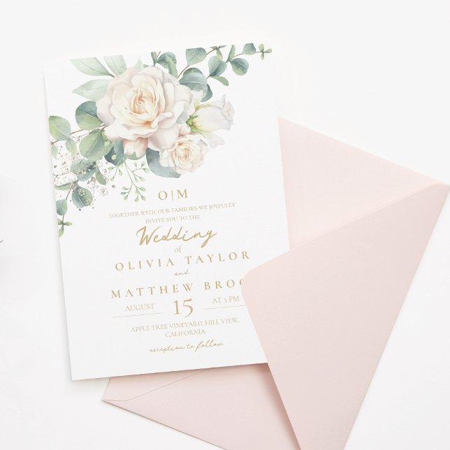 Elegant White Rose Floral Wedding Invitation (Creator Uploaded)