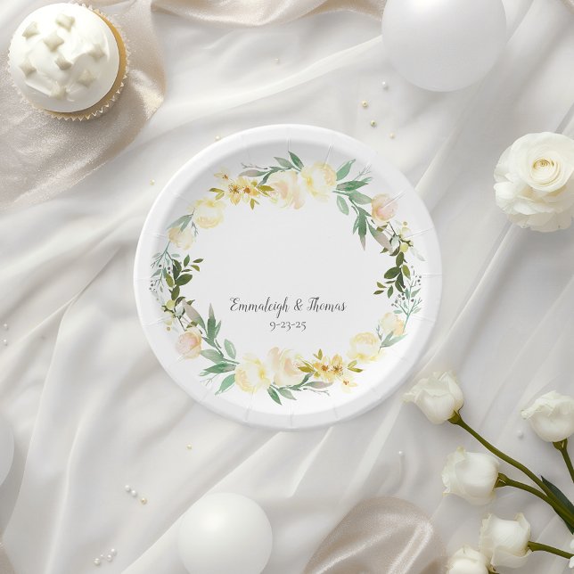 Elegant White Rose Floral Wedding Paper Plate (Creator Uploaded)