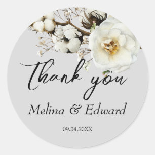 Elegant White Rose Florals Wedding Classic Round Sticker