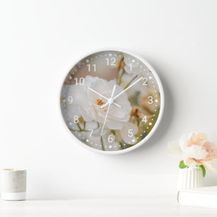 Elegant White Rose Flowers Botanical Nature Photo Clock