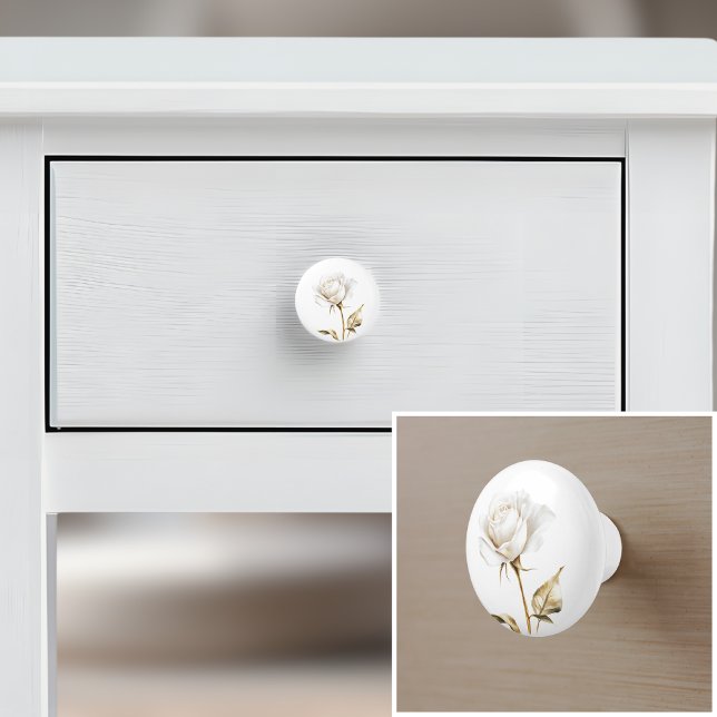 Elegant white rose french country farmhouse ceramic knob (Creator Uploaded)