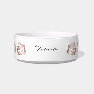 Elegant White Rose Gold Embossed Roses Dog Bowl