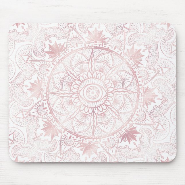 Elegant White Rose Gold Eye Sun Moon Mandala Mouse Pad (Front)