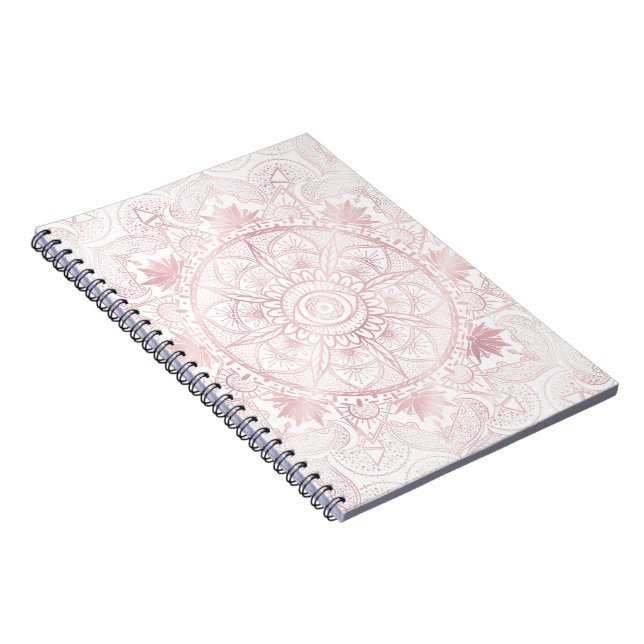 Elegant White Rose Gold Eye Sun Moon Mandala Notebook (Right Side)