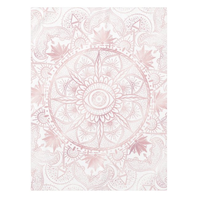 Elegant White Rose Gold Eye Sun Moon Mandala Tablecloth (Front)