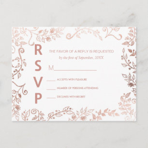 Elegant White Rose Gold Floral RSVP Postcards