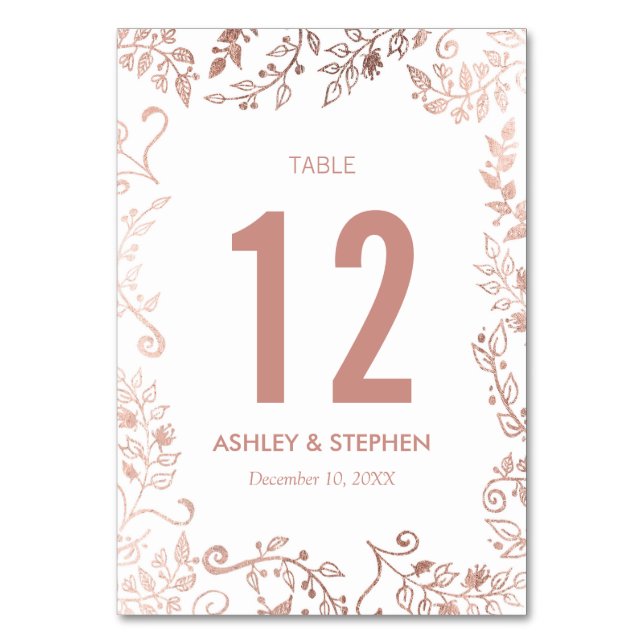 Elegant White Rose Gold Floral Table Numbers (Front)