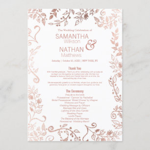 Elegant White Rose Gold Floral Wedding Program