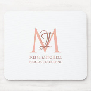 Elegant White Rose Gold Modern Monogram Name Mouse Pad