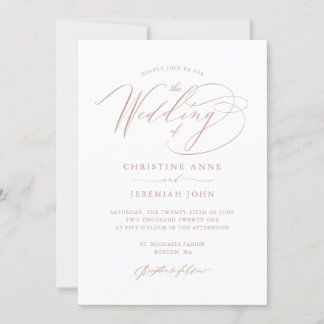 Elegant White Rose Gold Modern Script Wedding Invitation