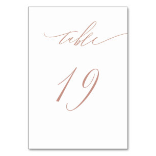 Elegant White Rose Gold Script 19 Wedding Table Number