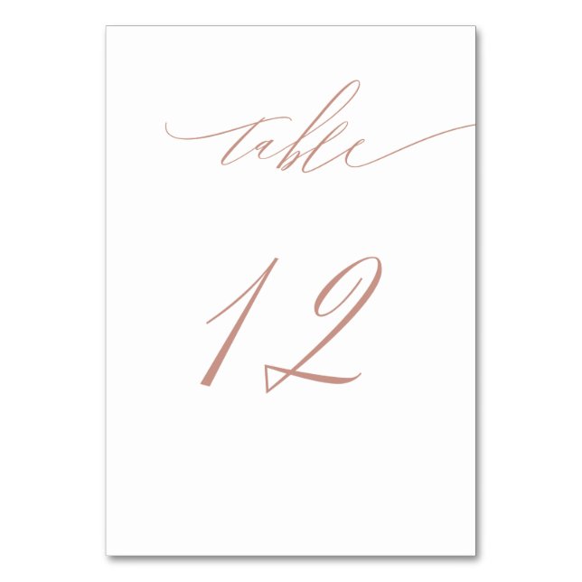 Elegant White Rose Gold Script No 12 Wedding Table Number (Front)
