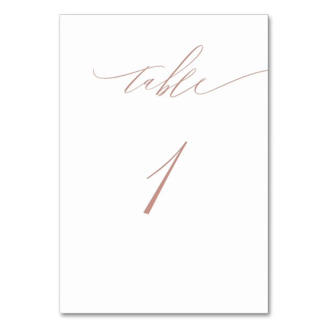Elegant White Rose Gold Script No 1 Wedding Table Number (Front)