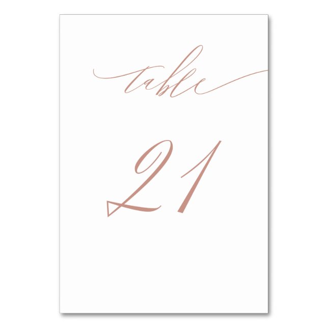 Elegant White Rose Gold Script No 21 Wedding Table Number (Front)
